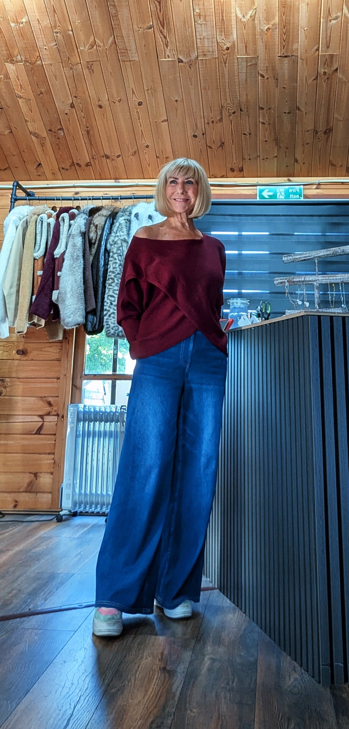Women’s burgundy cashmere-blend crossover knit jumper