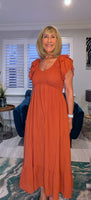 Eadie Shirred Prairie Dress – Cotton - Ecru - Terracotta