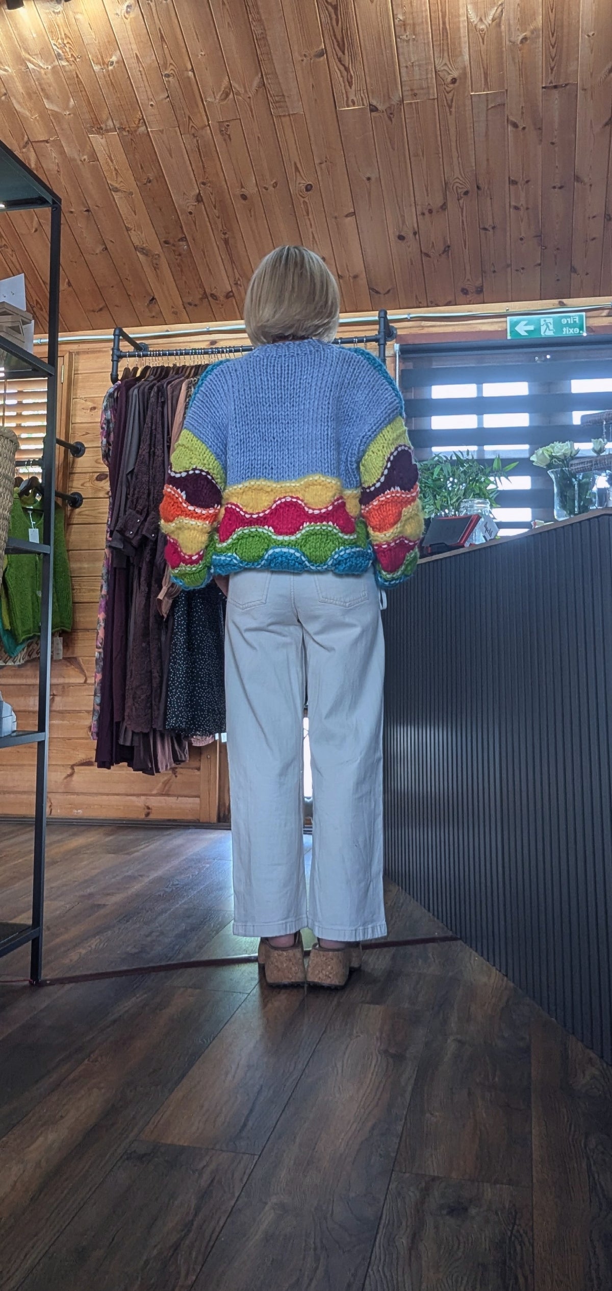Multicolour crochet-style cardigan with long sleeves