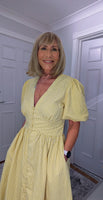 Bethany Yellow Check Midi Dress – Vintage Puff Sleeve Style
