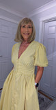 Bethany Yellow Check Midi Dress – Vintage Puff Sleeve Style