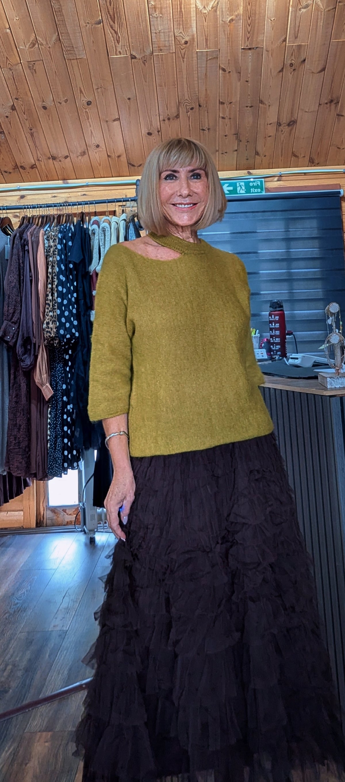 Toni cut-out shoulder knit jumper with relaxed fit close up view