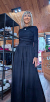 Isla Jersey Dress – Ruched Waist & Flared Skirt