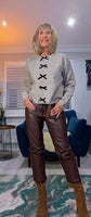 Maple Taupe Sweater with Bows & Frill Detailing – Front or Back Wear