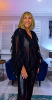 Edwina Frill Blouse – Caramel or Black V-Neck with Button Front