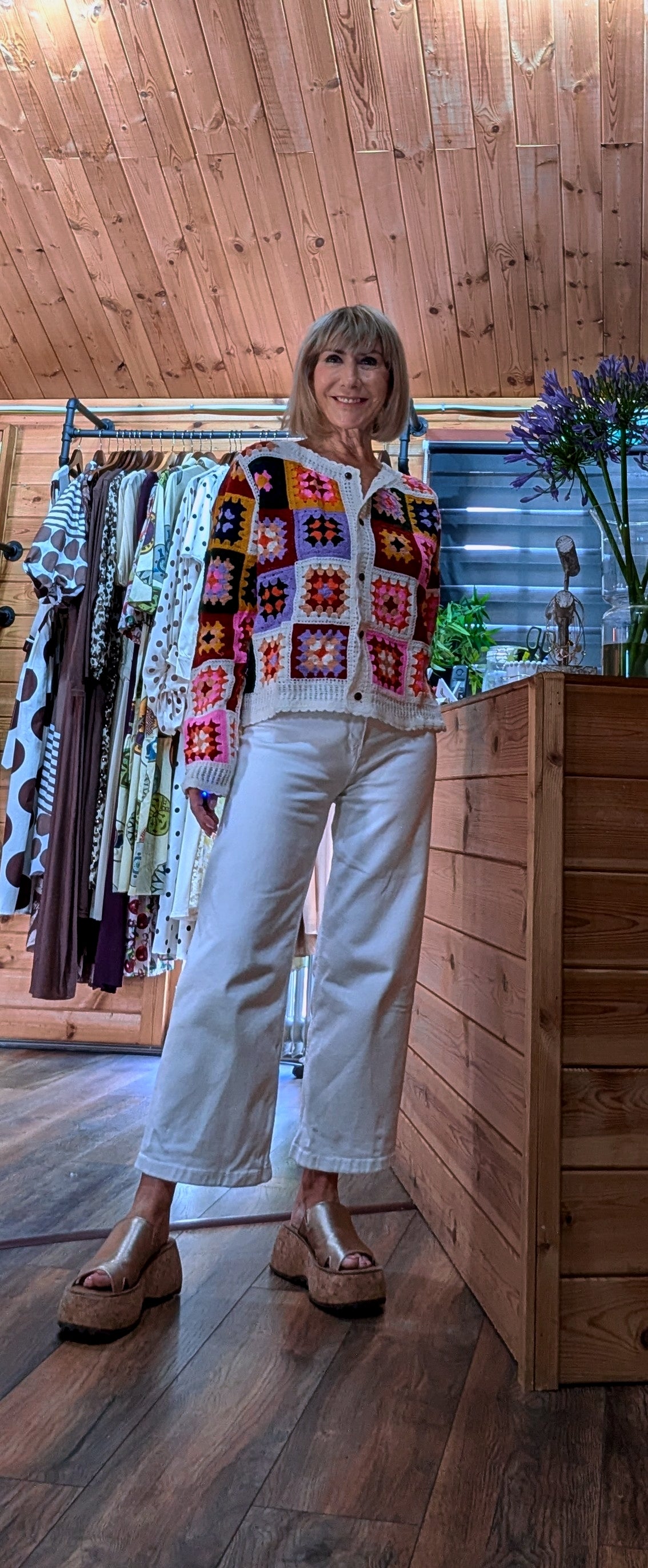 Tara Crocheted Multicoloured Cardigan full length view