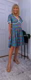 Codie Cotton Knee-Length Dress – Turquoise & Terracotta Boho Print