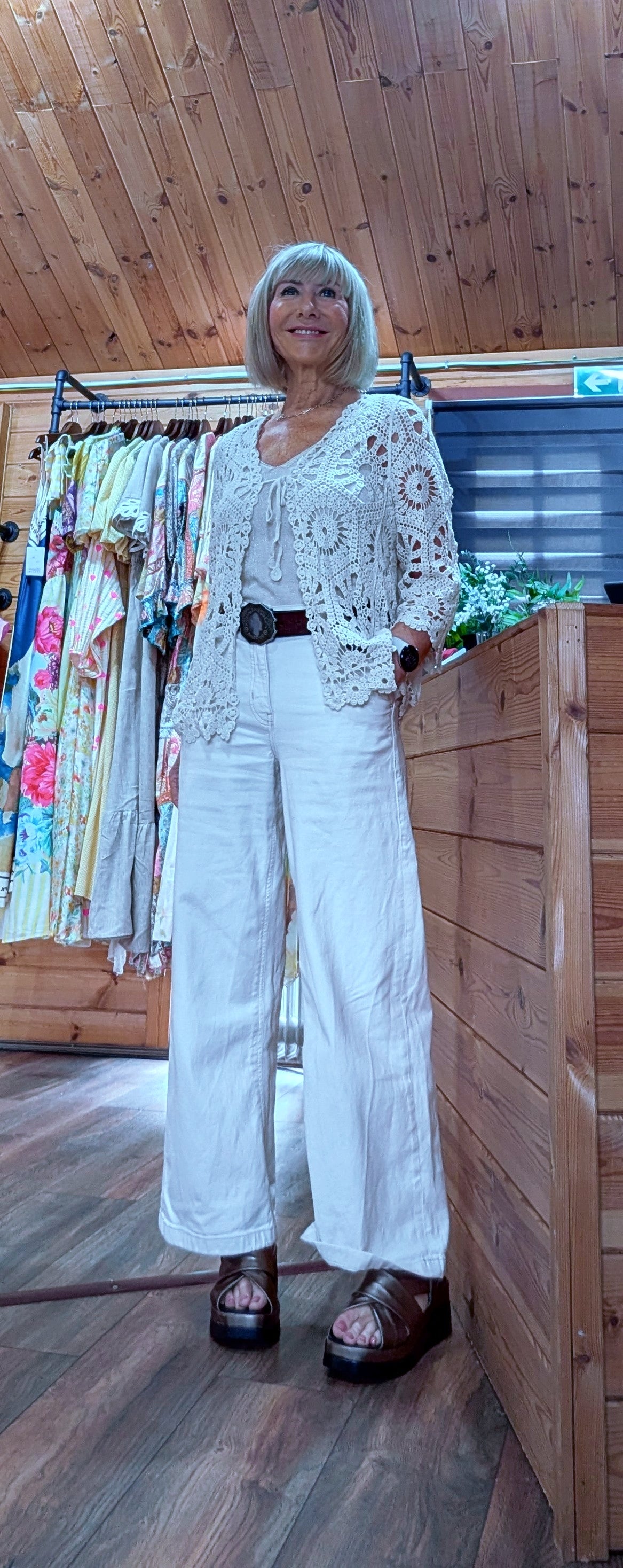 Farrah Cotton Crochet Cardigan  Cream Summer Layer