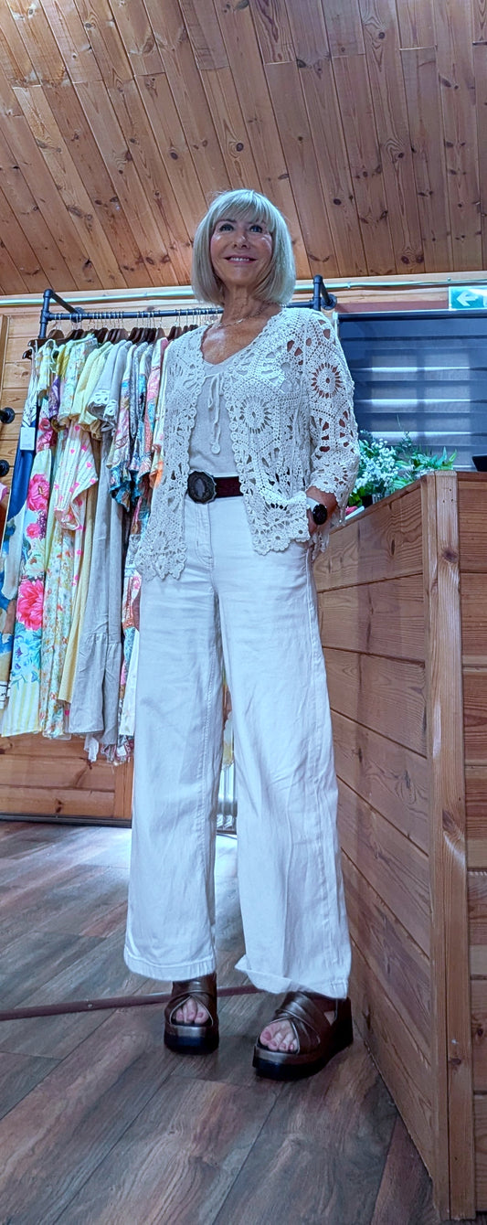 Farrah Cotton Crochet Cardigan  Cream Summer Layer