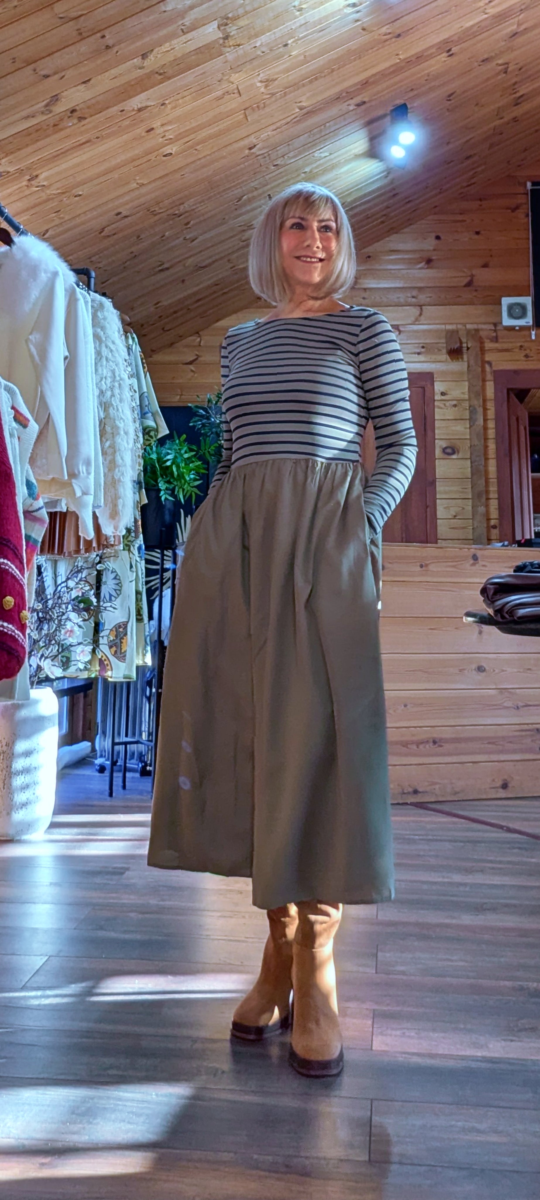 Casual Striped smock dress in green