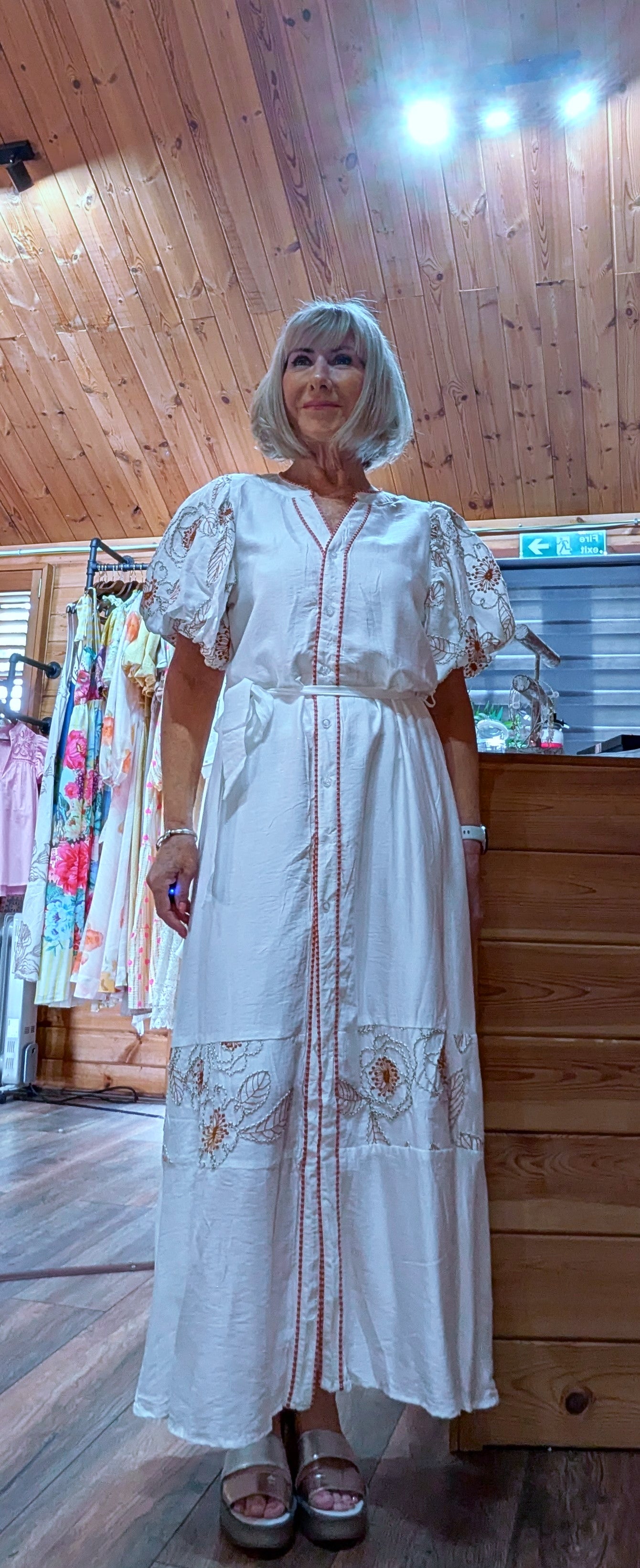 Sloane rayon summer dress with puff sleeves