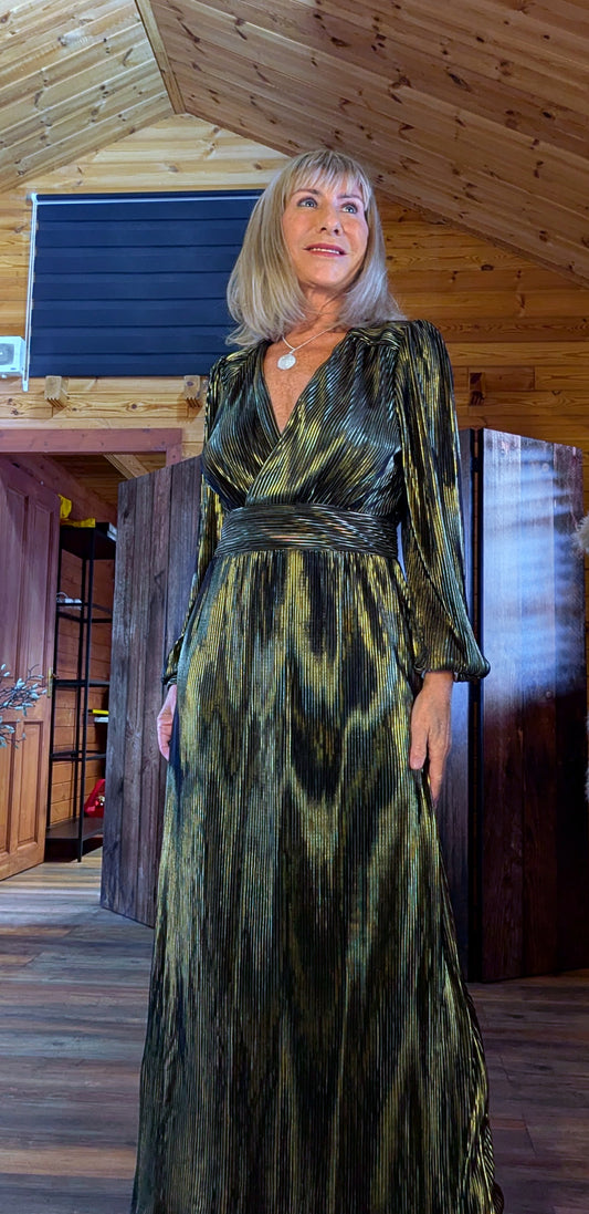 Donatella Gold  and Black Dress – Tailored Fit with Wrap Bust