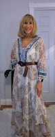 Lucy – Lace Bohemian Maxi Dress in Soft Beige with Navy Embroidery
