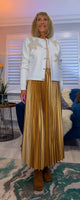 Opal White Cardigan with Ecru Embroidery Flowers, Pearl & Gold Sequin Detail