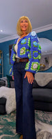 Fia Chunky Crochet Cardigan-– Blue & Green with 3D Flowers