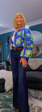 Fia Chunky Crochet Cardigan-– Blue & Green with 3D Flowers