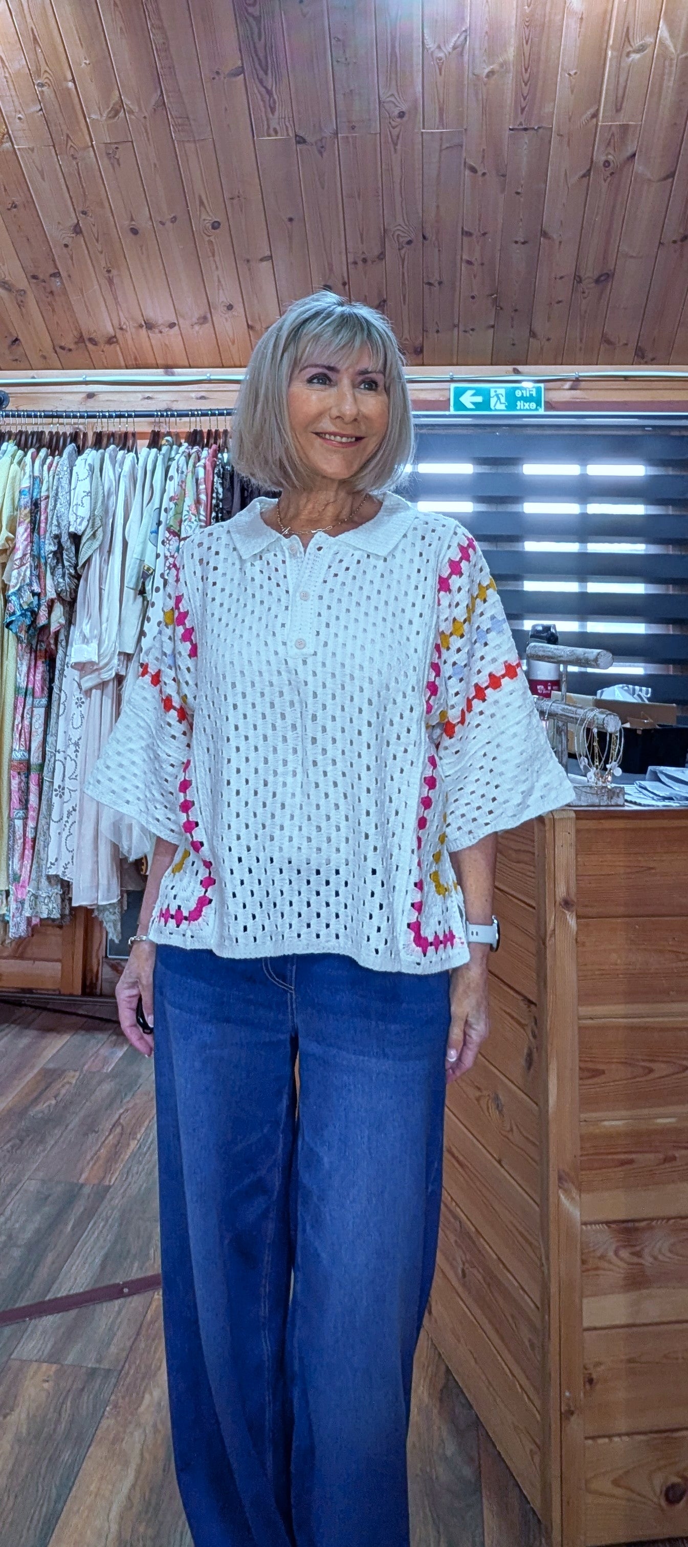 Trudi crochet top with 3/4 length sleeves from DitsyDi
