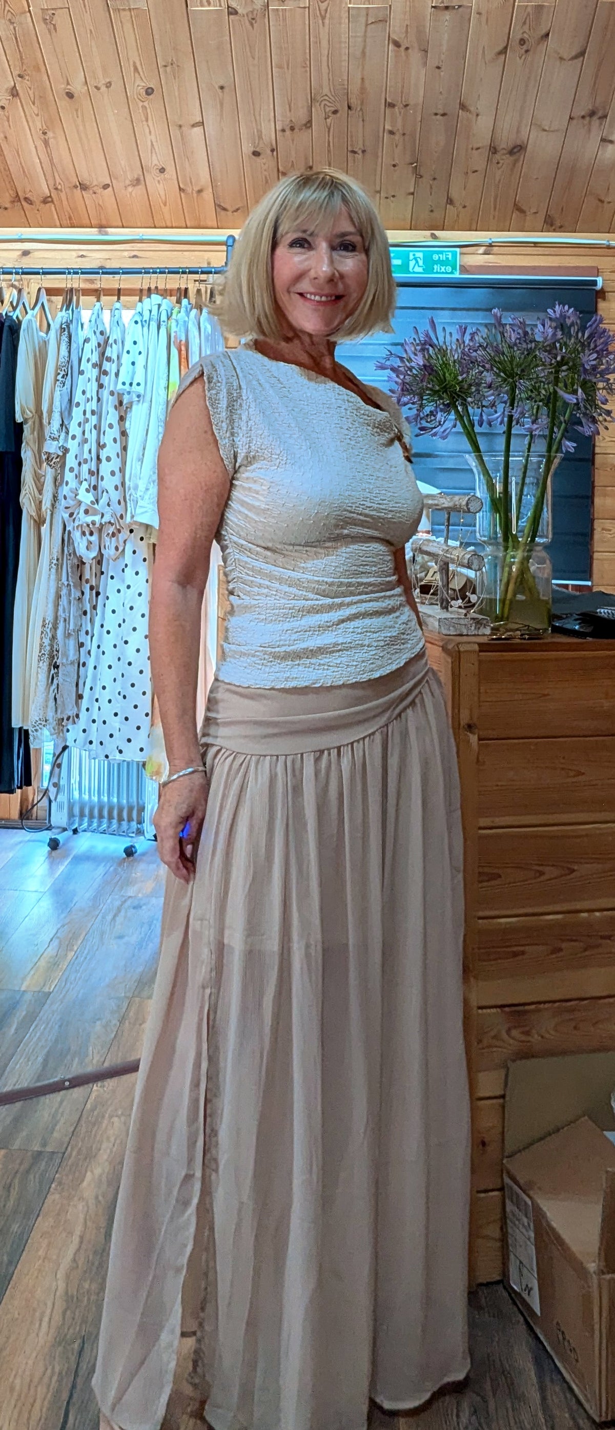 Tonia Boho Draped Waist Skirt lined to the knee with front split