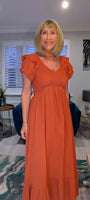 Eadie Shirred Prairie Dress – Cotton - Ecru - Terracotta