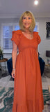 Eadie Shirred Prairie Dress – Cotton - Ecru - Terracotta