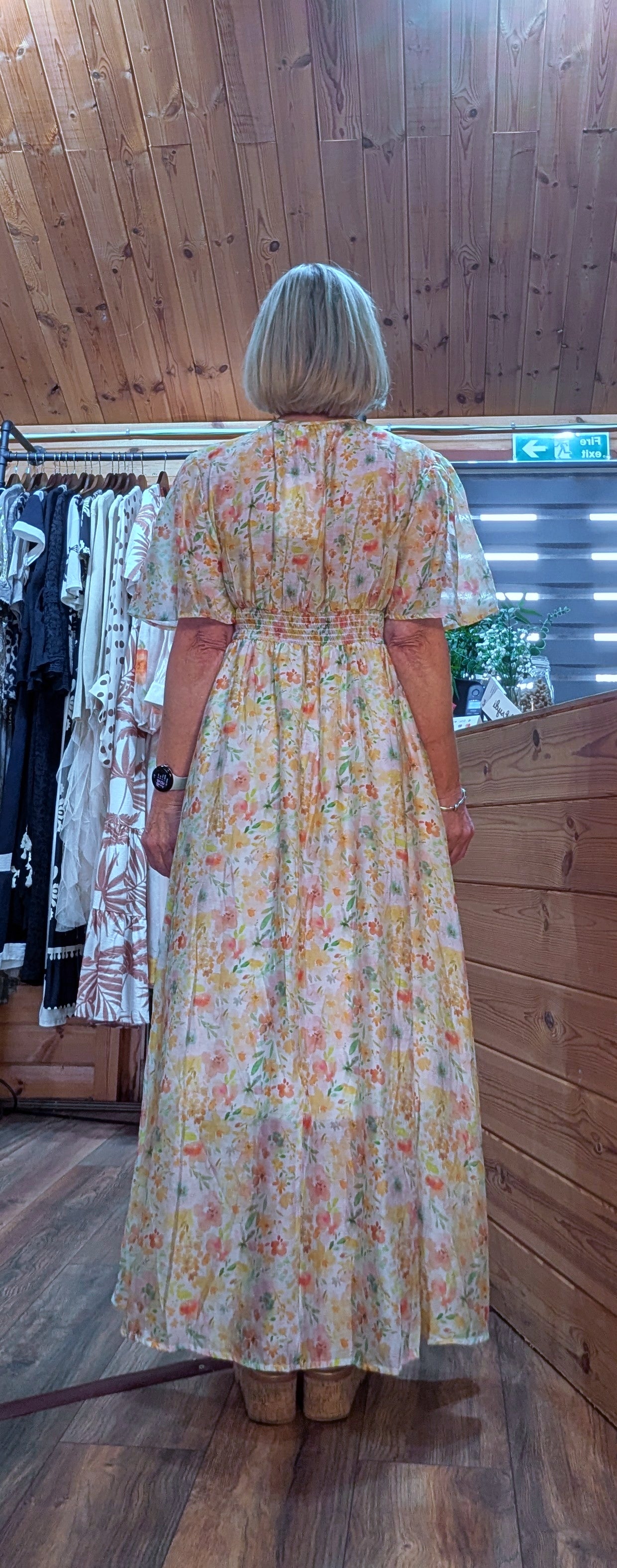 Prairie summer lemon floral dress rear view