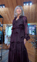 Gloria Coffee Tiered Dress – 3D Flowers & Tie Belt