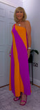 Tate Dress – Magenta & Orange Asymmetric Maxi Dress