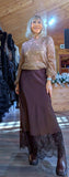 Lumine Chocolate Satin Slip Skirt – Lace Frill Hem