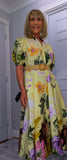 Aoife Midi Dress – Lemon Shirt Dress with Elephant & Bold Floral Print