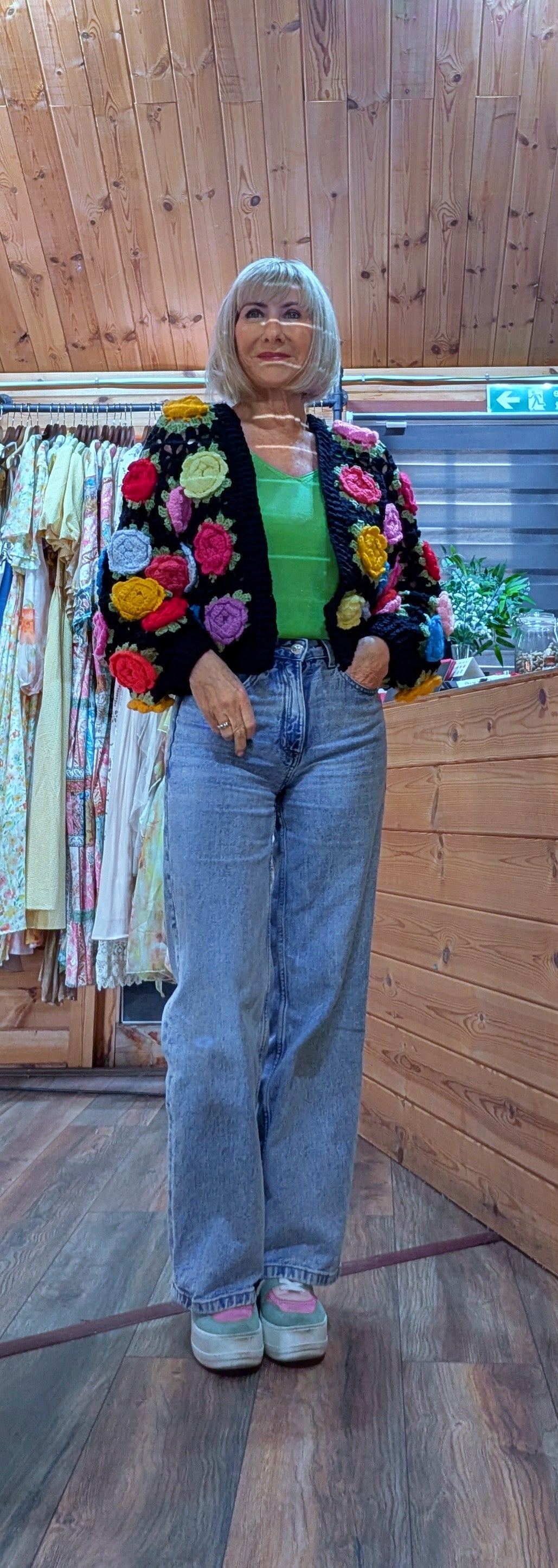 Chunky 3D floral cardigan 