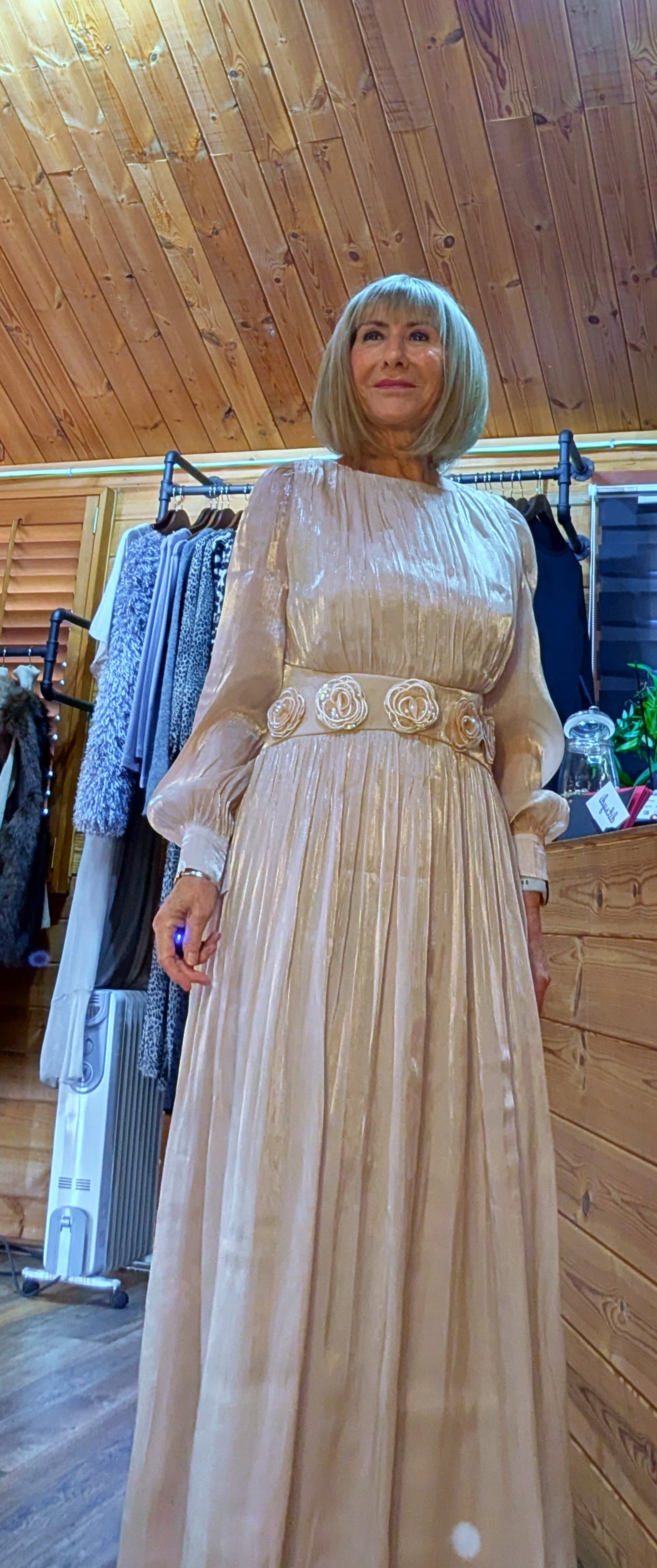 Wedding guest dress in ivory. Fully lined with long sleeves
