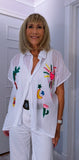Alma Tropical Print Embroidered Cotton Shirt – One Size (UK 8–16)