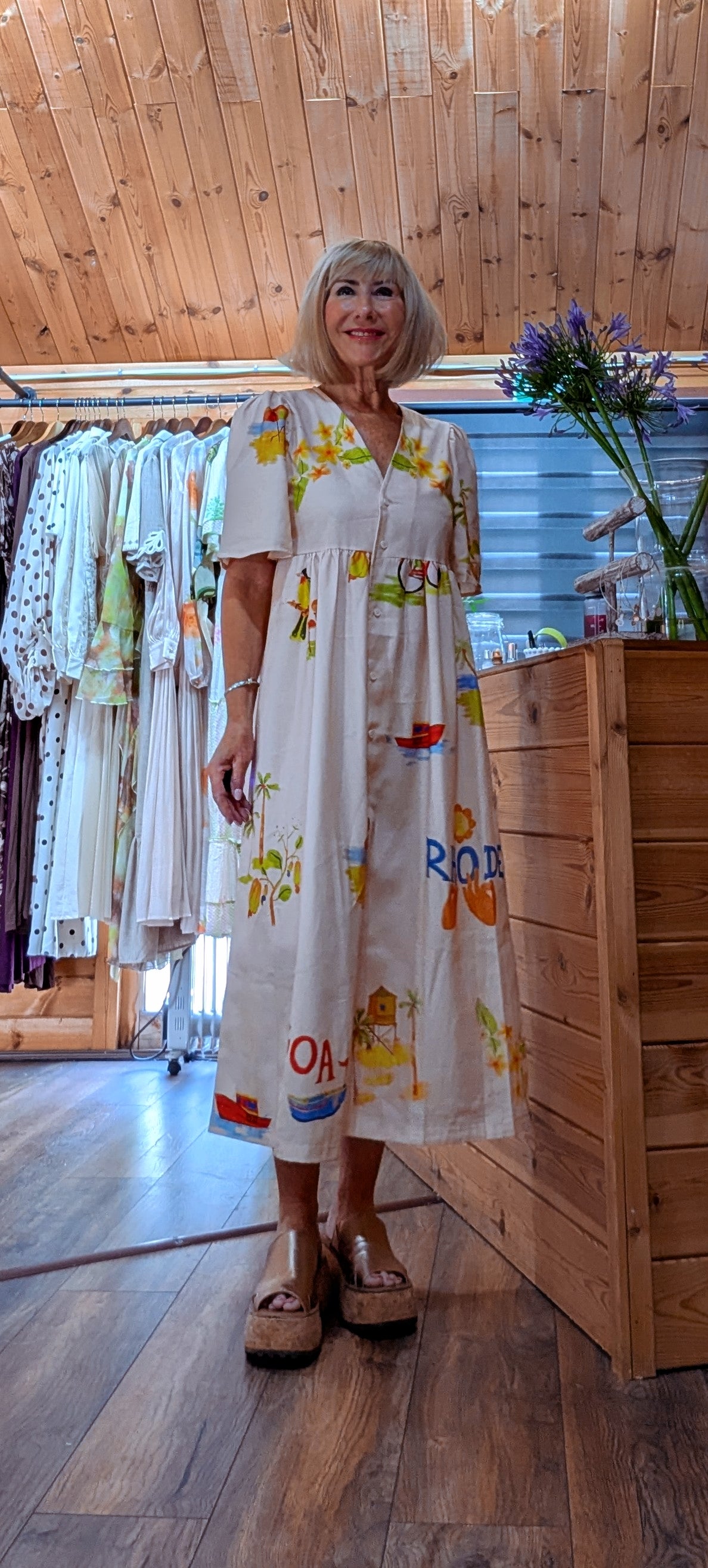 Fiona Printed Button-Front Midi Dress