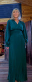 Laura Emerald Green Midi Dress – Shirred Waist & Pleated Skirt
