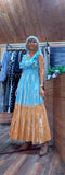 Gianna Boho Maxi Embossed  Dress Turquoise Or  Gold