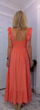 Coral Sundress – Frill Tiered Summer Dress - Coral-Salmon Pink