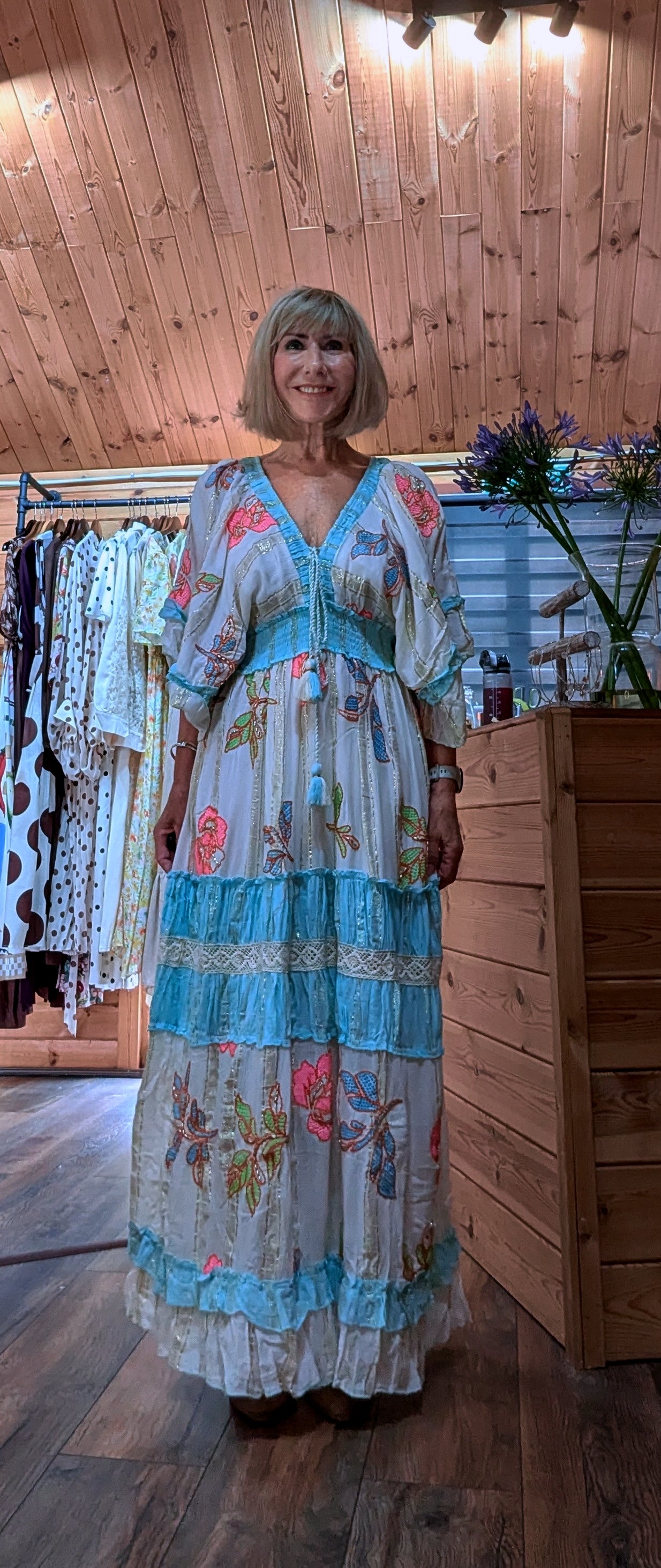 ditsydi wearing the Lucy floral viscose maxi dress in the DitsyDi boutique.