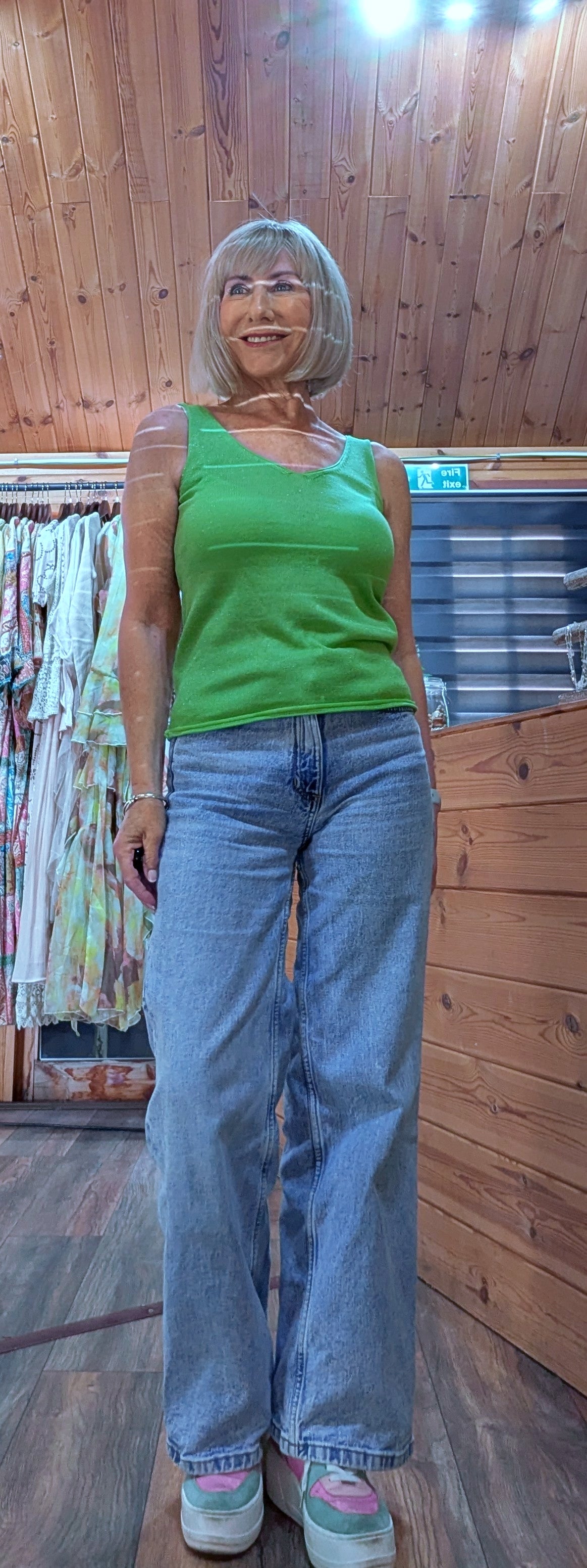 Green shimmer vest top