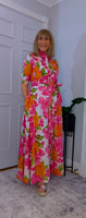 Josephine Pink Floral Cotton Shirt Dress with Tie Belt – Button-Up Summer Style