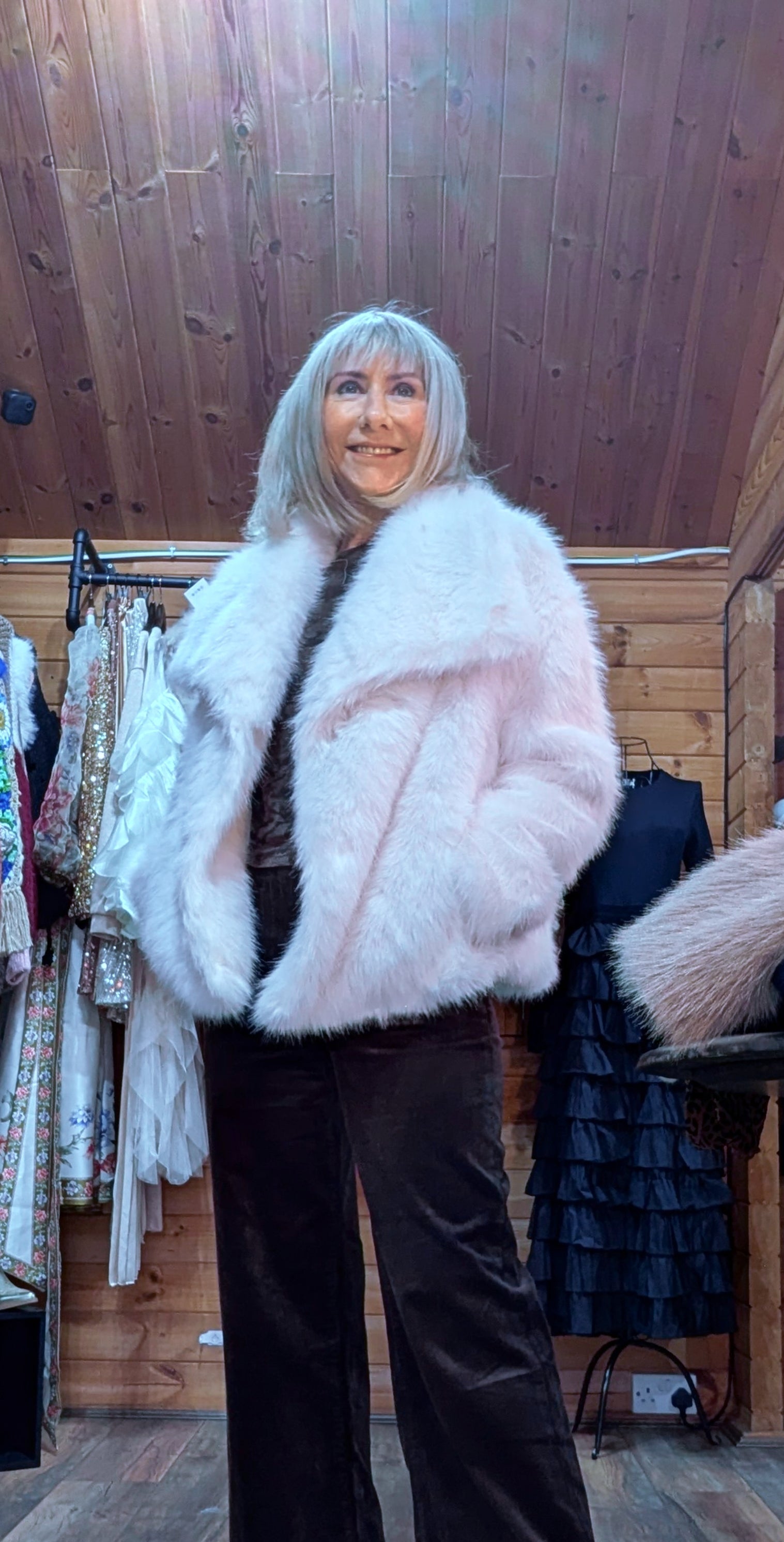 Guinevere Faux Fur Jacket – Double Breasted in Chocolate, Taupe or Ivory