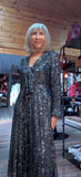 Monroe Silver Sequin Midi Dress – Long Sleeved with Tie Bust