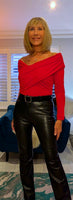 Elle Bodysuit – Sleek Stretch Bodysuit in Red, Ivory, Beige & Black