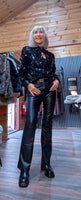 Shania Black Sequin Blouse – Satin Collar & Cuffs