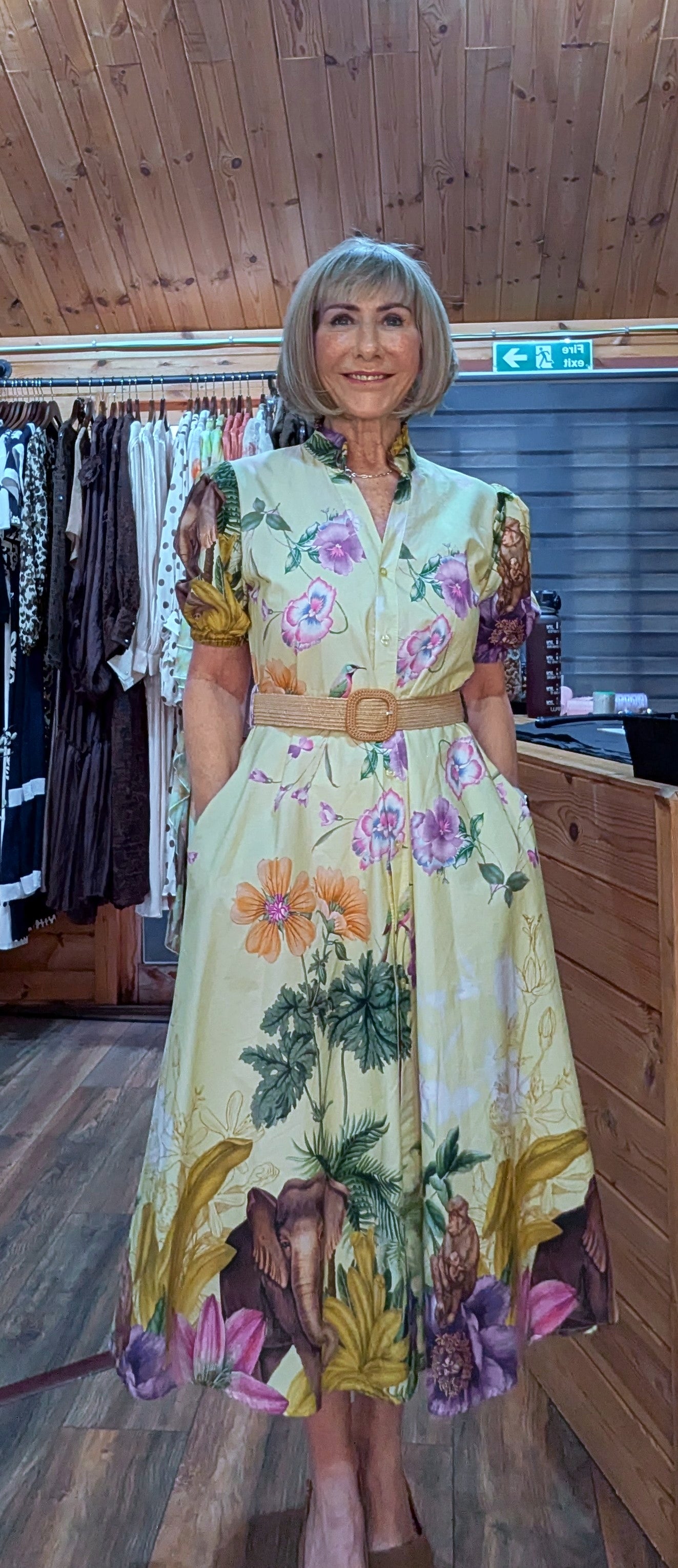 Aoife Midi Dress – Lemon Shirt Dress with Elephant And  Bold Floral Print