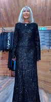 Juno Black Sequin Dress – Scoop Back with Pagoda Sleeves