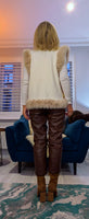 Ella Faux Fur Trim Sleeveless Cardigan – Blush Pink & Gold Animal Print