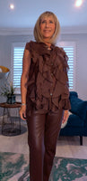 Ashley Blouse – Statement Frilled Blouse - Taupe or Chocolate