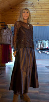 Loren Coffee Sequin Mesh Set – Silky Slip Dress with Beaded Tie Belt