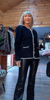 Melissa Black Pearl Trim Jacket – Sequin Detail & Chunky Buttons