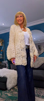 Dolly Grey Or Cream  Chunky Knit Cardigan – 3D Flower Border & Pagoda  Sleeves